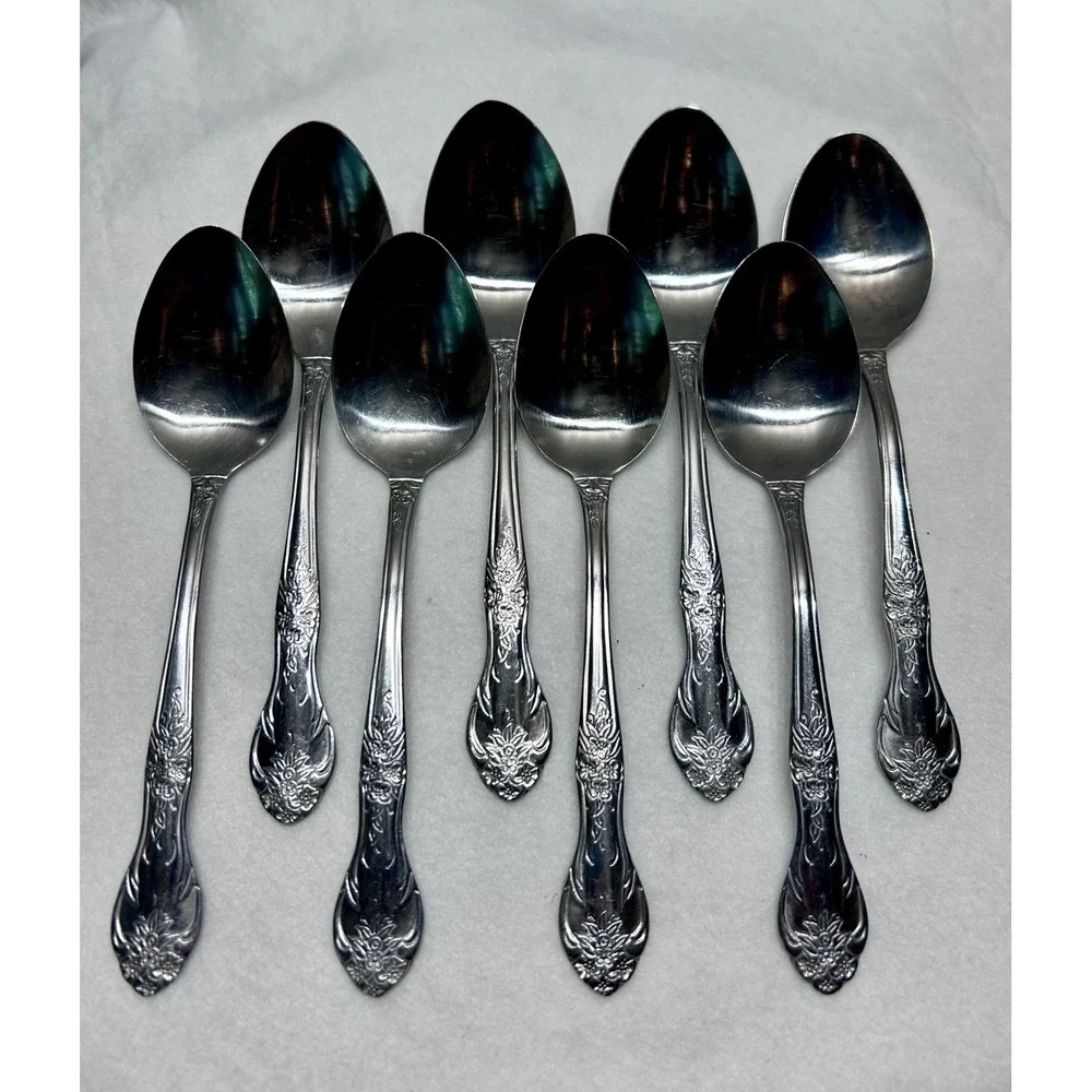 Rogers Precious Rose Pattern Stainless Flatware Set 53pc Service for 8 plus